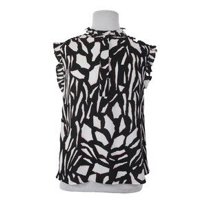 DKNY Top $69 Sz 3X Black White Pink Collared Flutter Sleeve 100% Poly Top